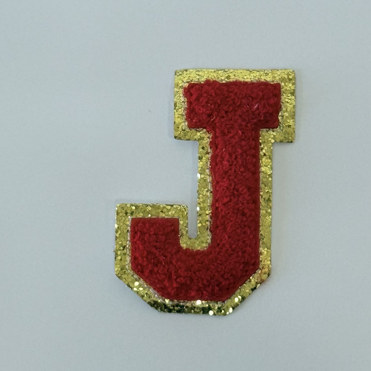 Iron On/Sew On 8cm Glitter Gold Edge Colorful Embroidered Letter "J"