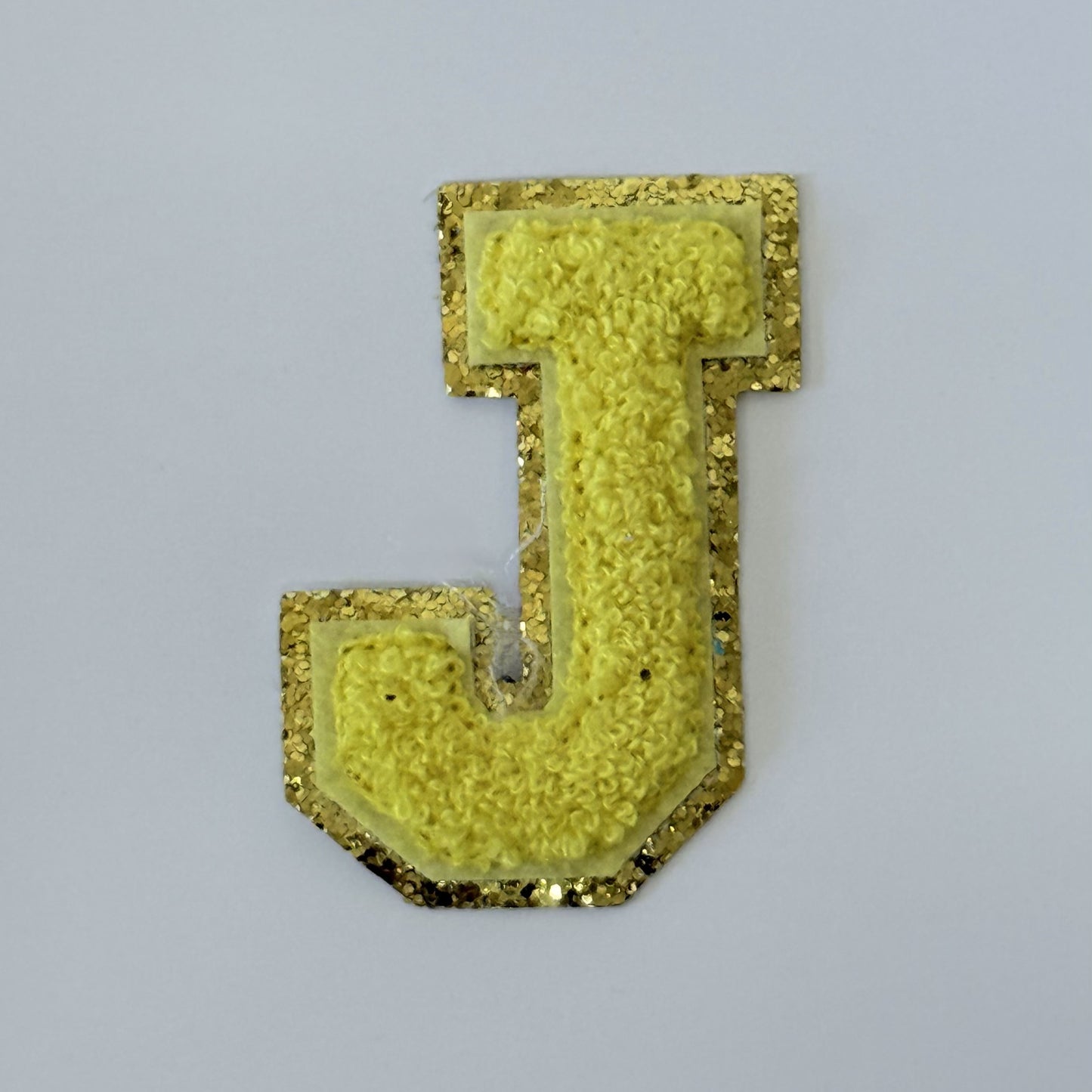 Iron On/Sew On 8cm Glitter Gold Edge Colorful Embroidered Letter "J"
