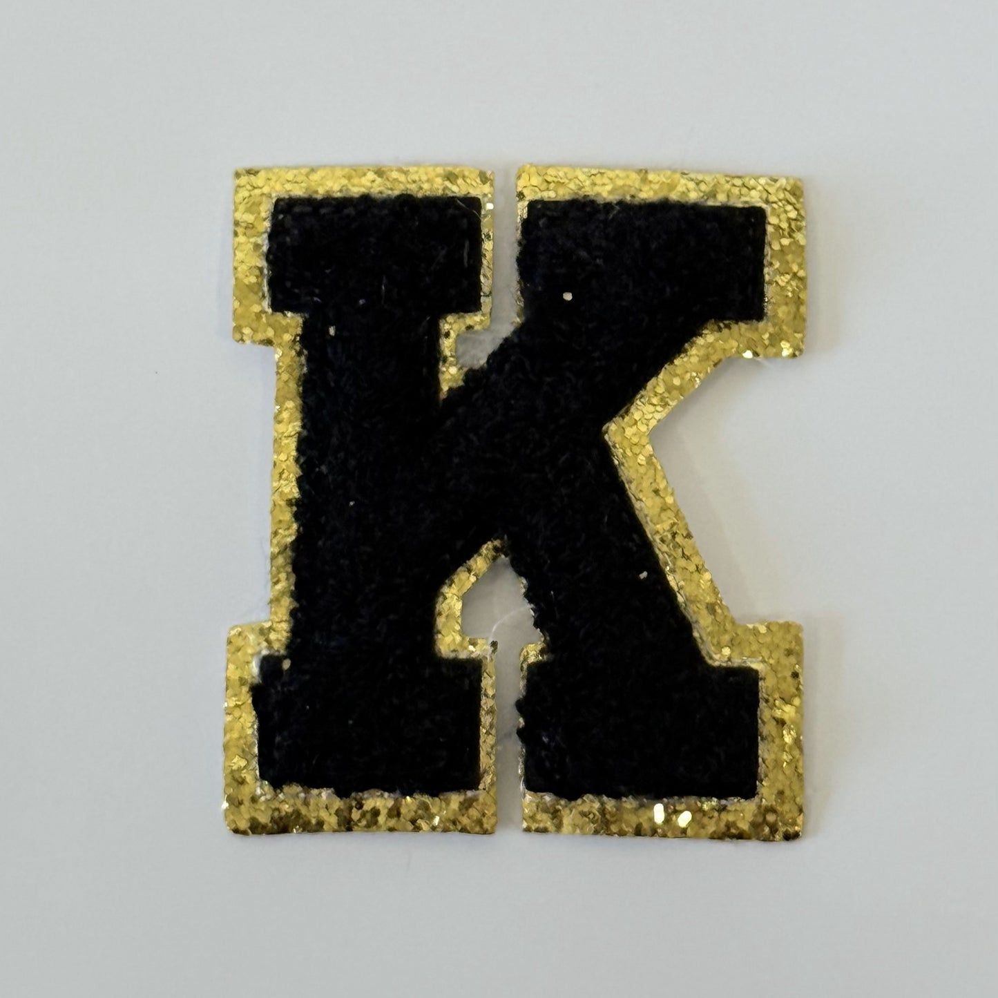 Iron On/Sew On 8cm Glitter Gold Edge Colorful Embroidered Letter "K''