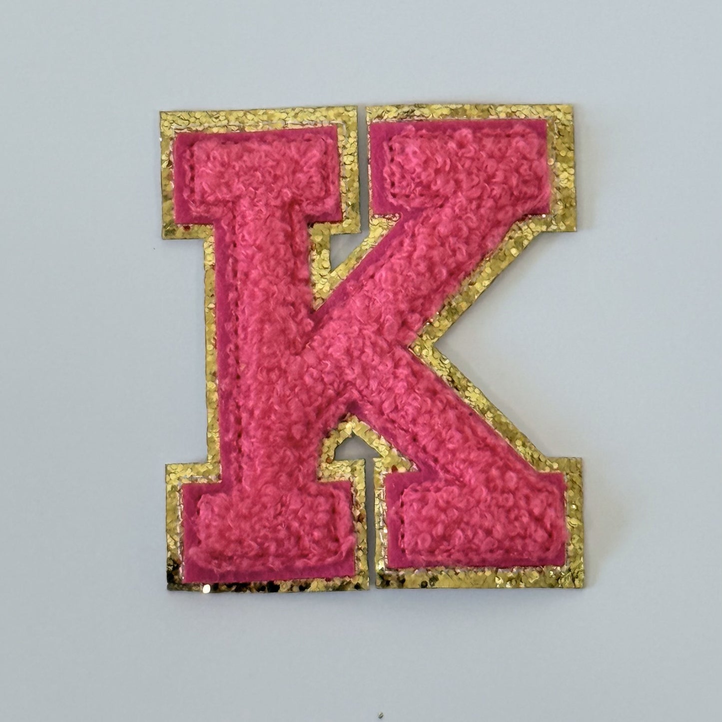 Iron On/Sew On 8cm Glitter Gold Edge Colorful Embroidered Letter "K''