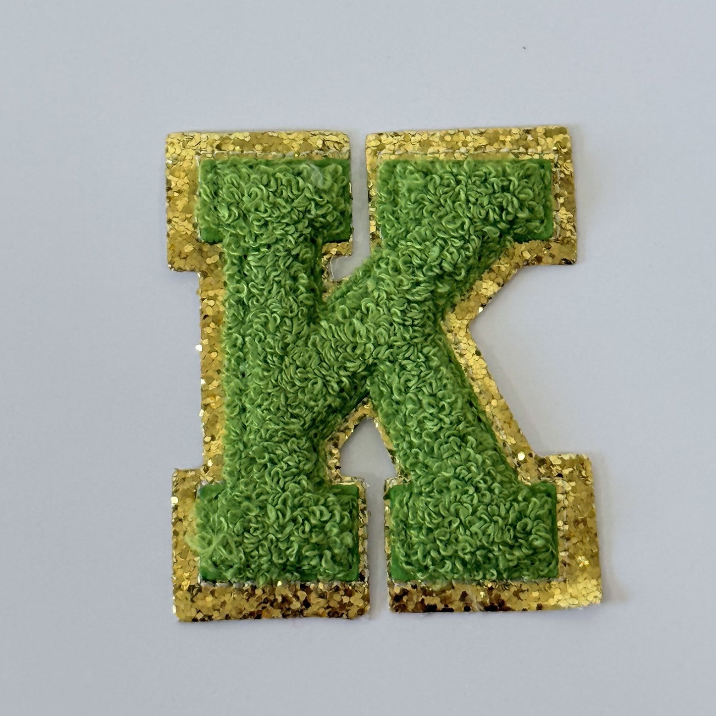 Iron On/Sew On 8cm Glitter Gold Edge Colorful Embroidered Letter "K''