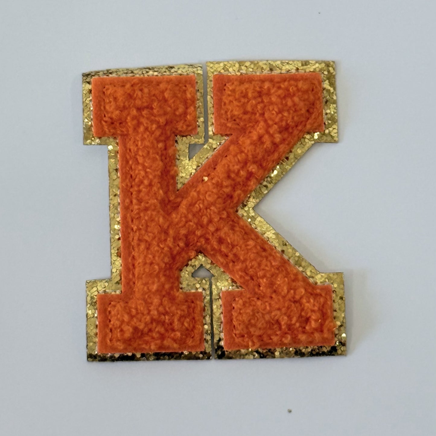 Iron On/Sew On 8cm Glitter Gold Edge Colorful Embroidered Letter "K''