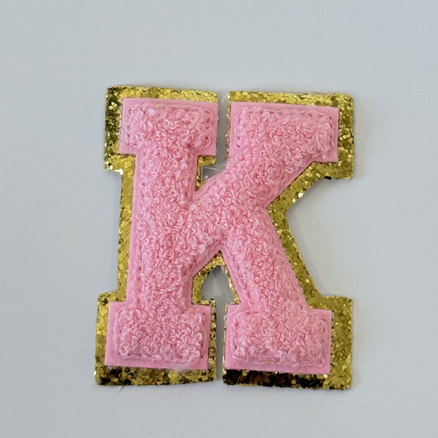 Iron On/Sew On 8cm Glitter Gold Edge Colorful Embroidered Letter "K''