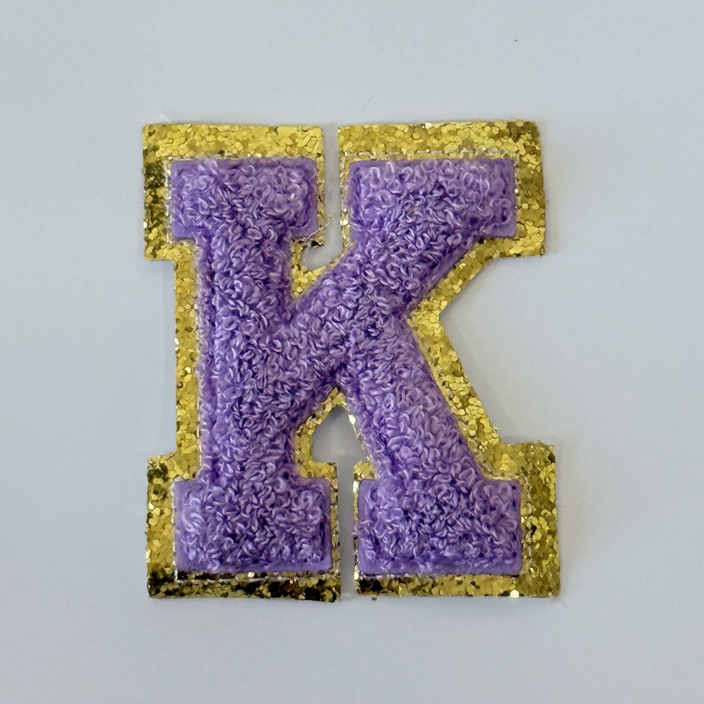 Iron On/Sew On 8cm Glitter Gold Edge Colorful Embroidered Letter "K''