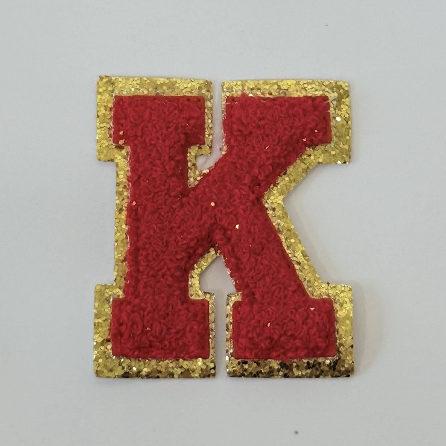 Iron On/Sew On 8cm Glitter Gold Edge Colorful Embroidered Letter "K''