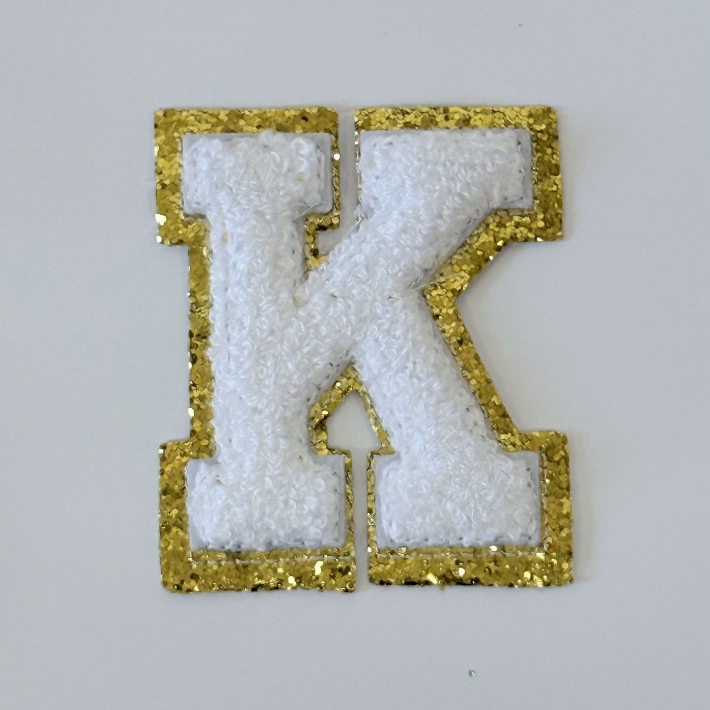 Iron On/Sew On 8cm Glitter Gold Edge Colorful Embroidered Letter "K''