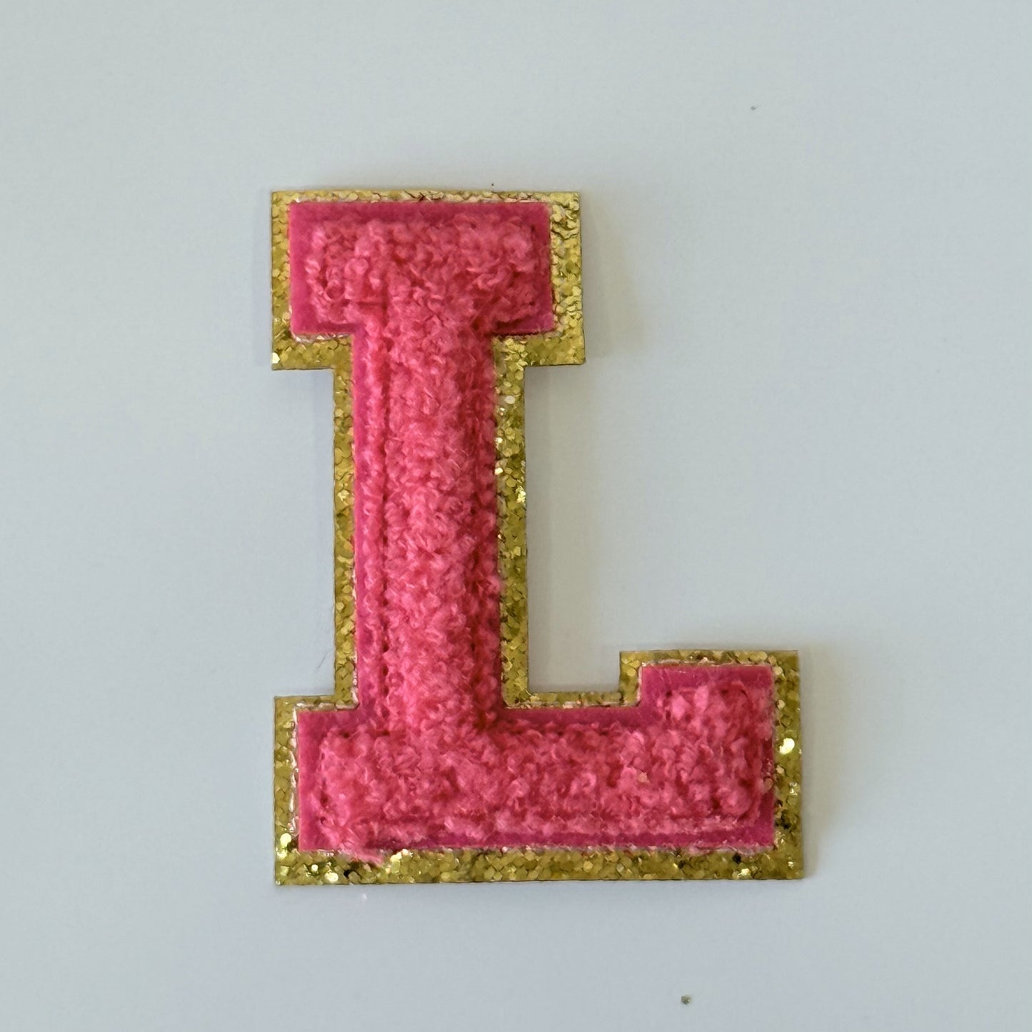 Iron On/Sew On 8cm Glitter Gold Edge Colorful Embroidered Letter "L''