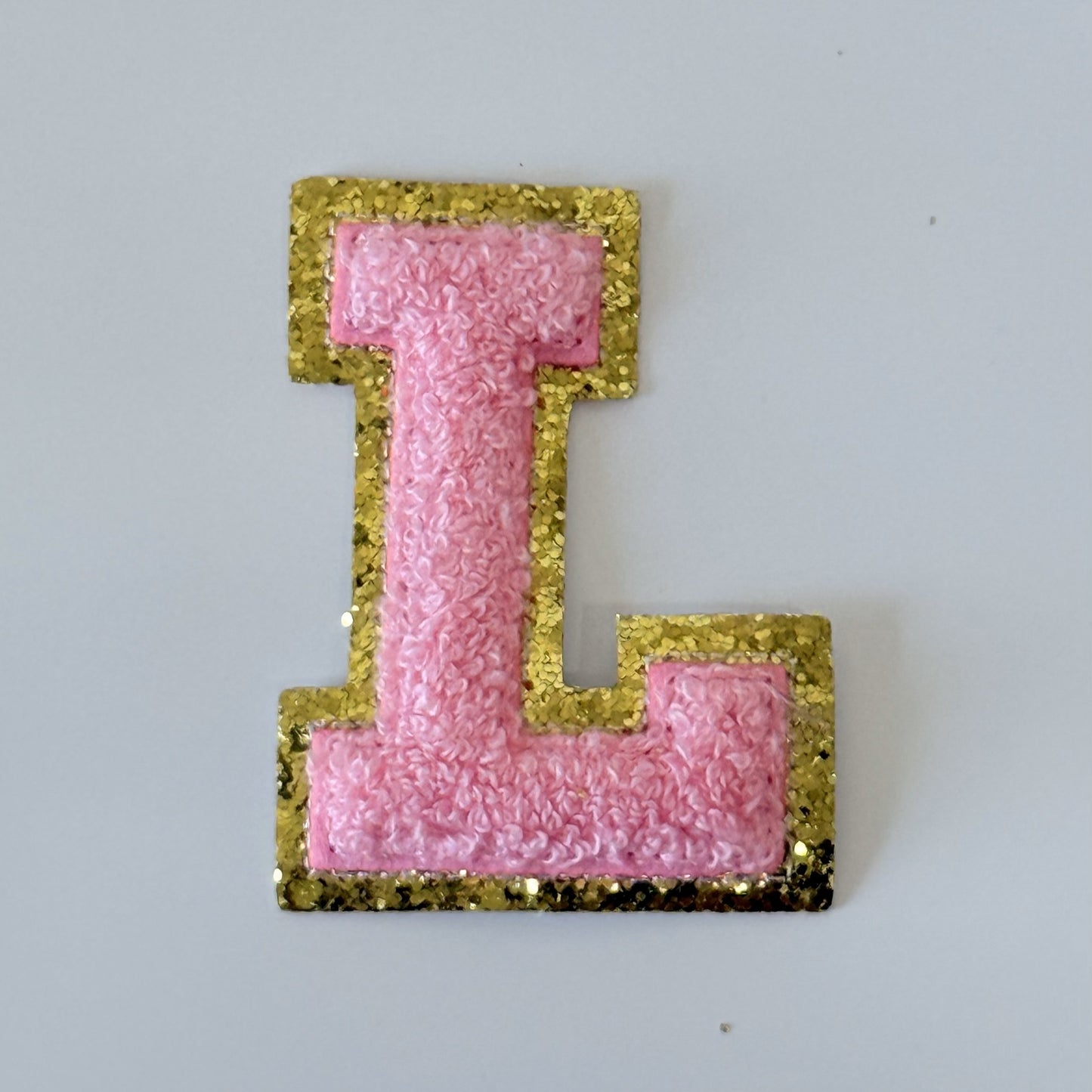 Iron On/Sew On 8cm Glitter Gold Edge Colorful Embroidered Letter "L''