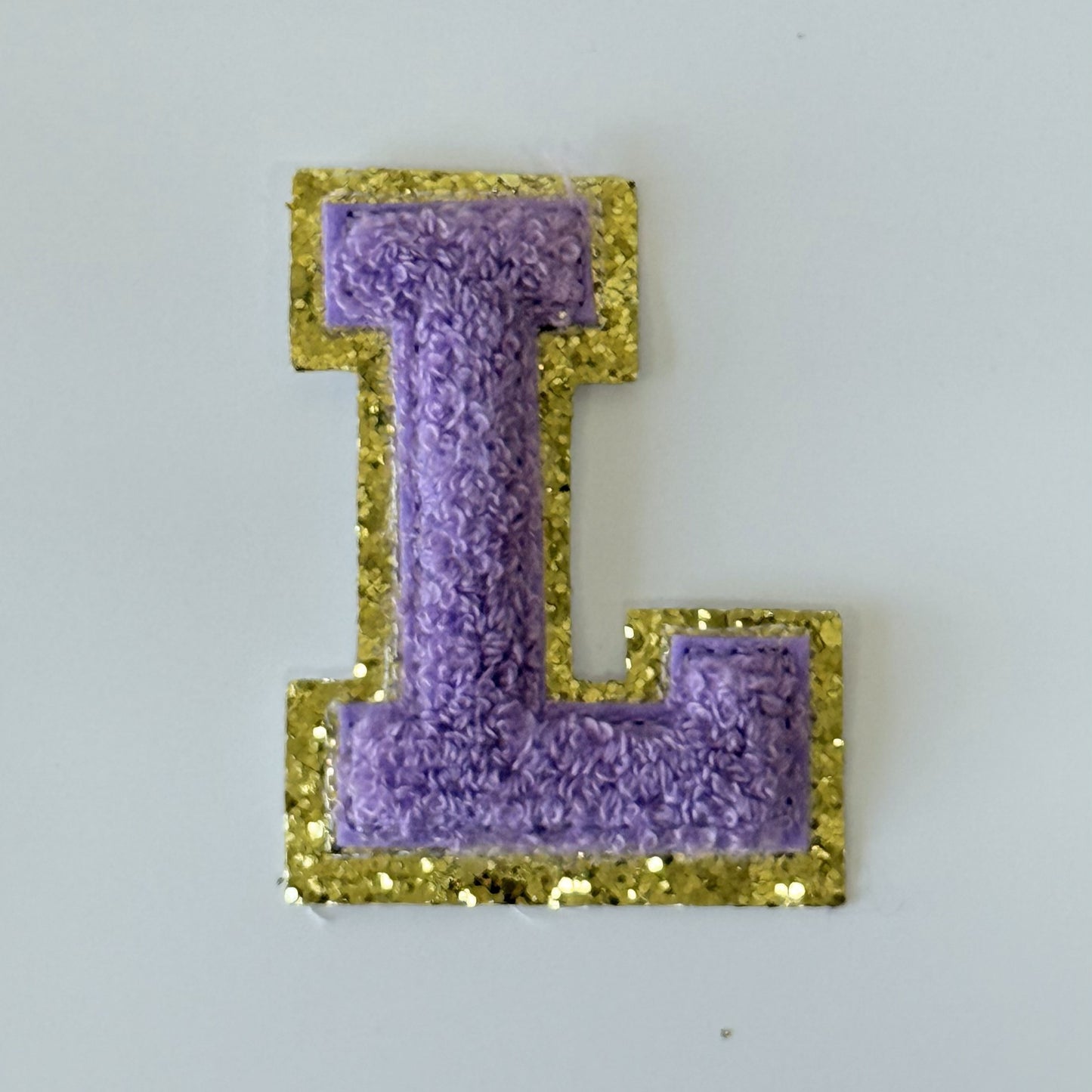 Iron On/Sew On 8cm Glitter Gold Edge Colorful Embroidered Letter "L''