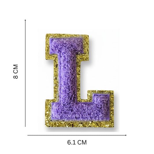 Iron On/Sew On 8cm Glitter Gold Edge Colorful Embroidered Letter "L''