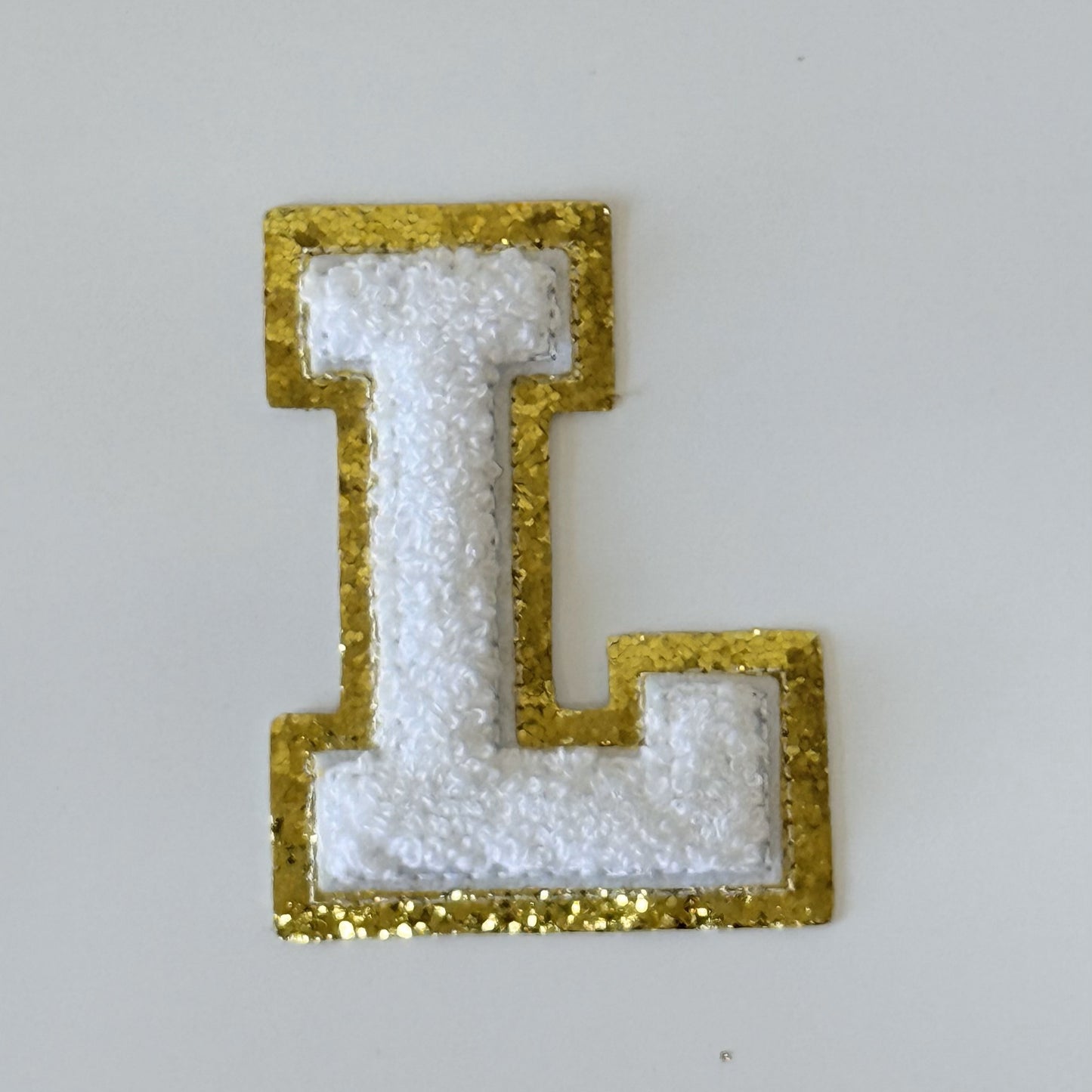 Iron On/Sew On 8cm Glitter Gold Edge Colorful Embroidered Letter "L''