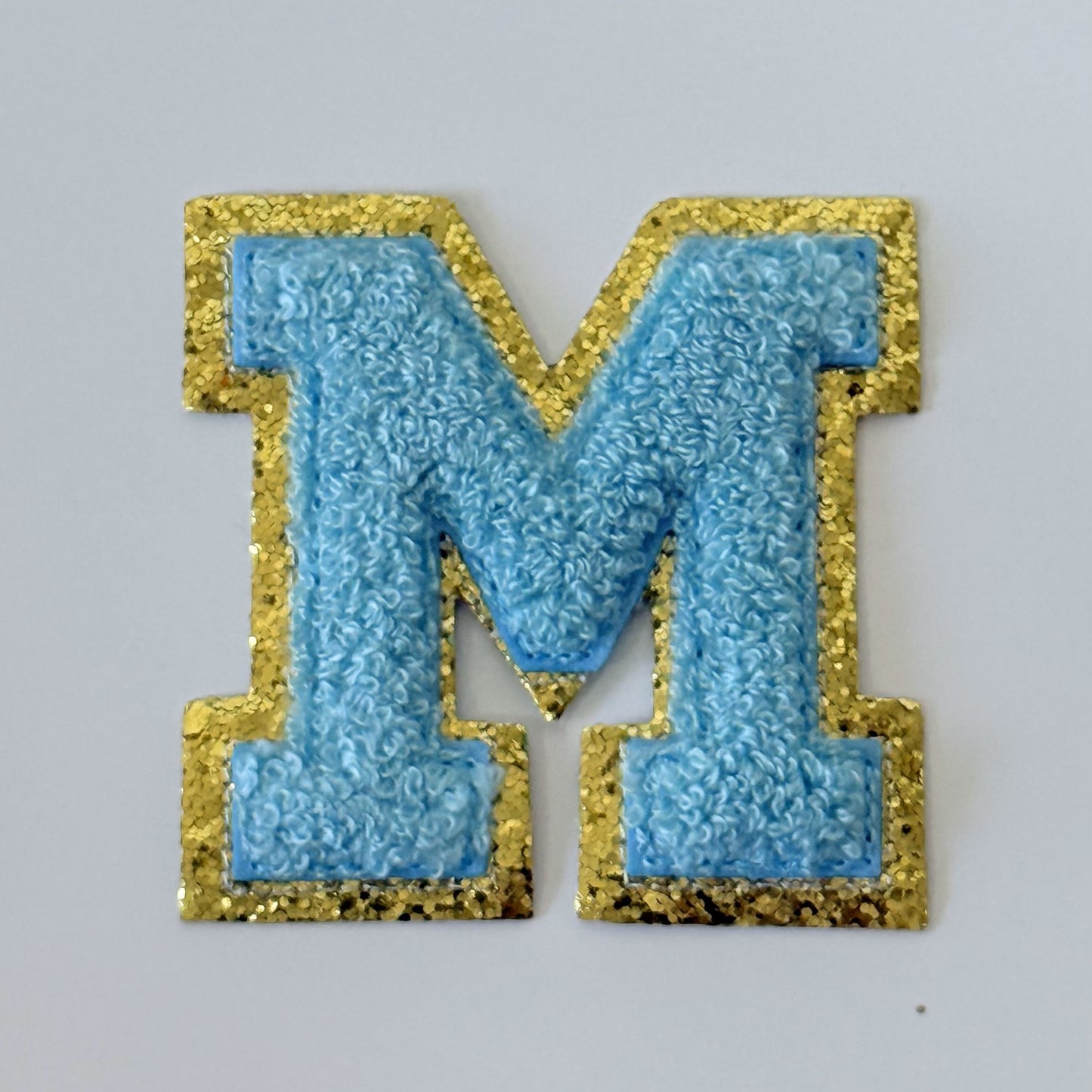 Iron On/Sew On 8cm Glitter Gold Edge Colorful Embroidered Letter "M''