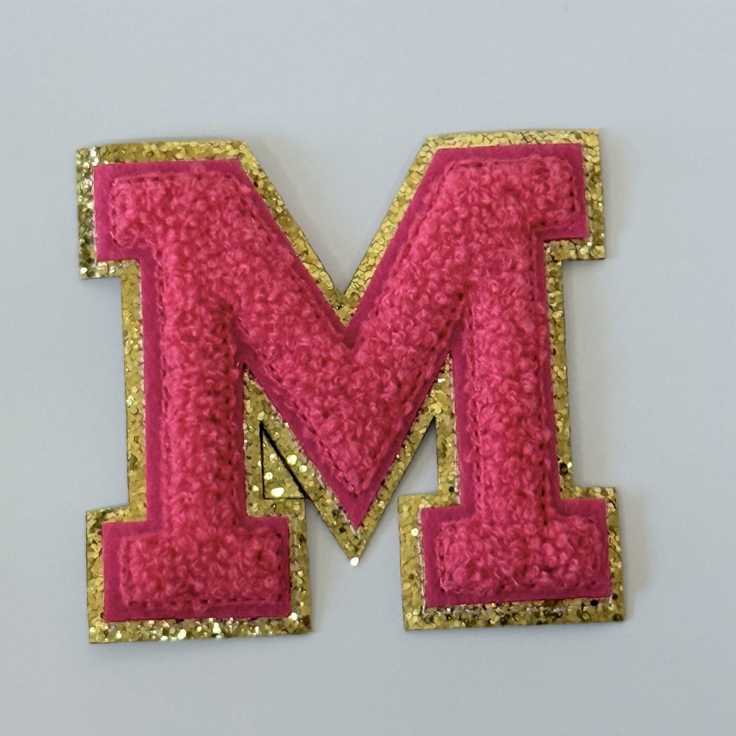 Iron On/Sew On 8cm Glitter Gold Edge Colorful Embroidered Letter "M''