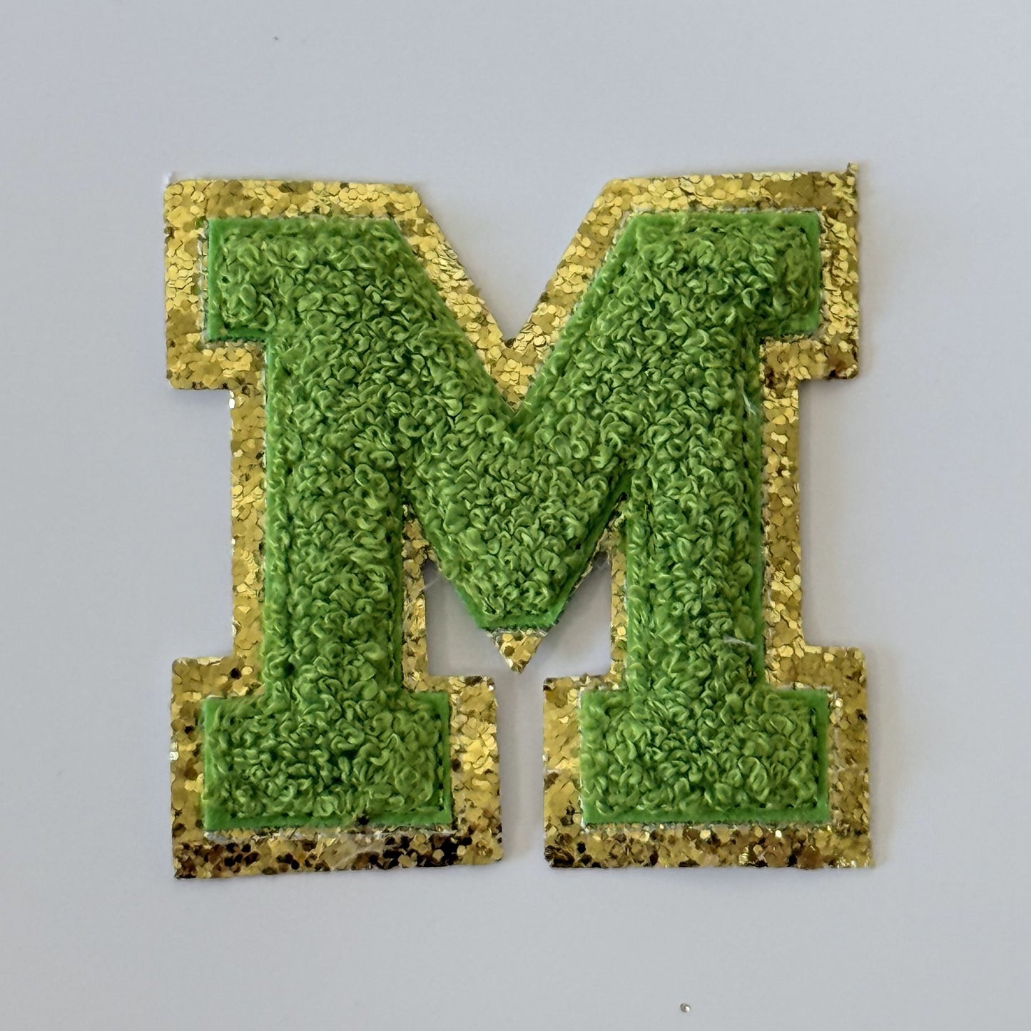 Iron On/Sew On 8cm Glitter Gold Edge Colorful Embroidered Letter "M''