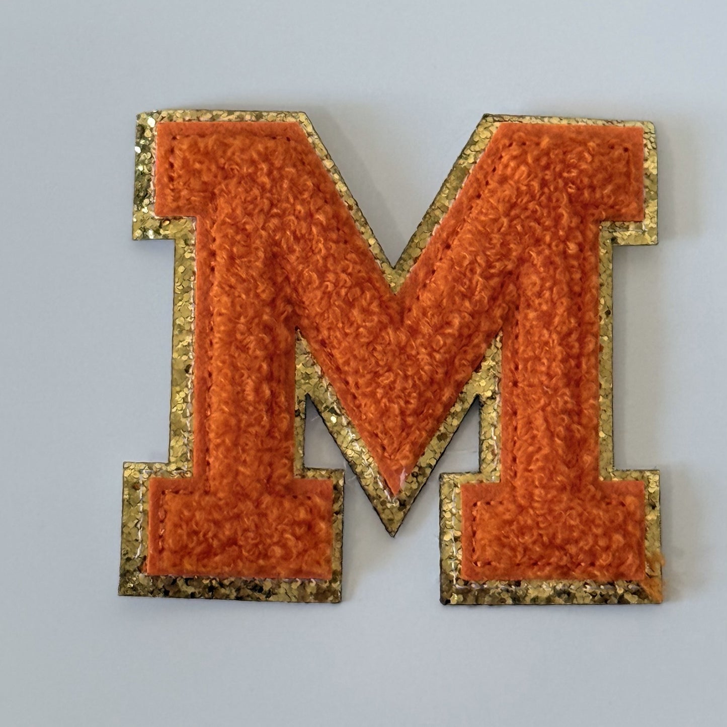 Iron On/Sew On 8cm Glitter Gold Edge Colorful Embroidered Letter "M''