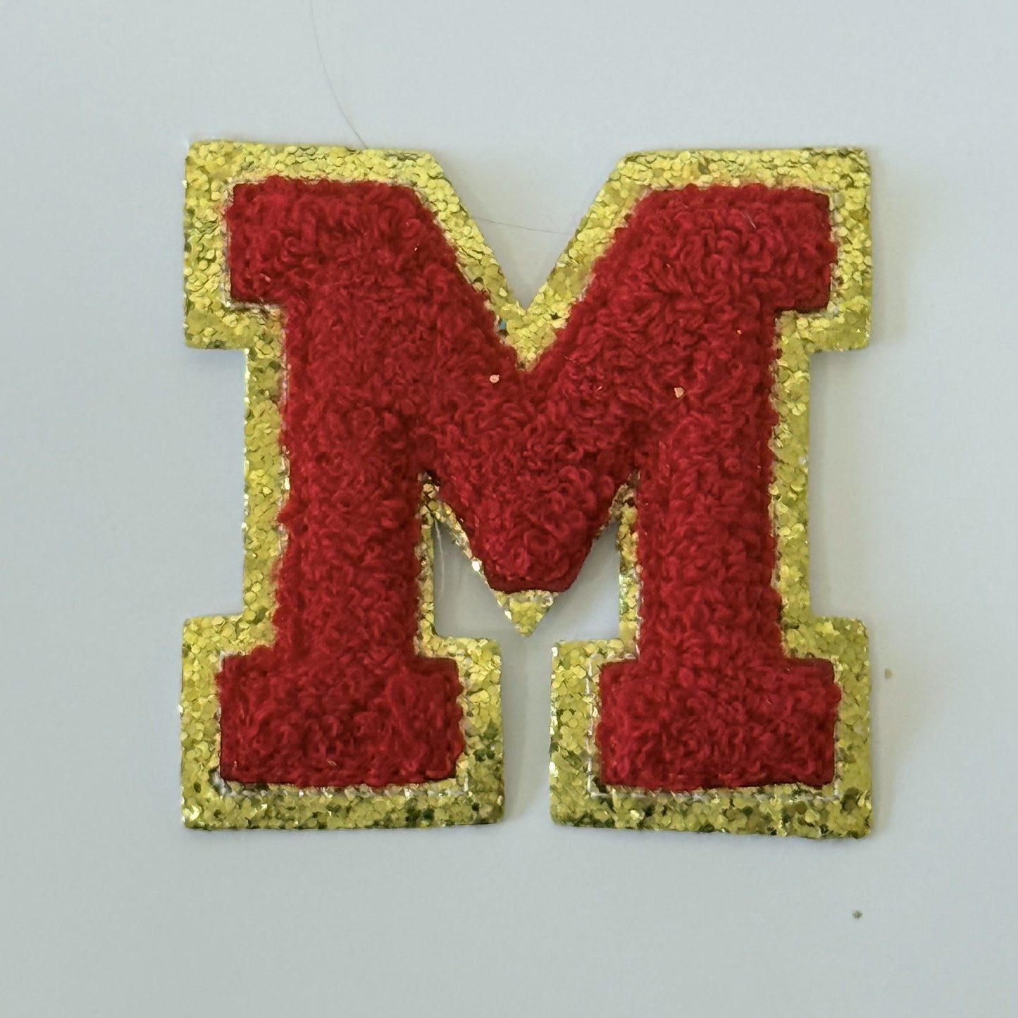 Iron On/Sew On 8cm Glitter Gold Edge Colorful Embroidered Letter "M''