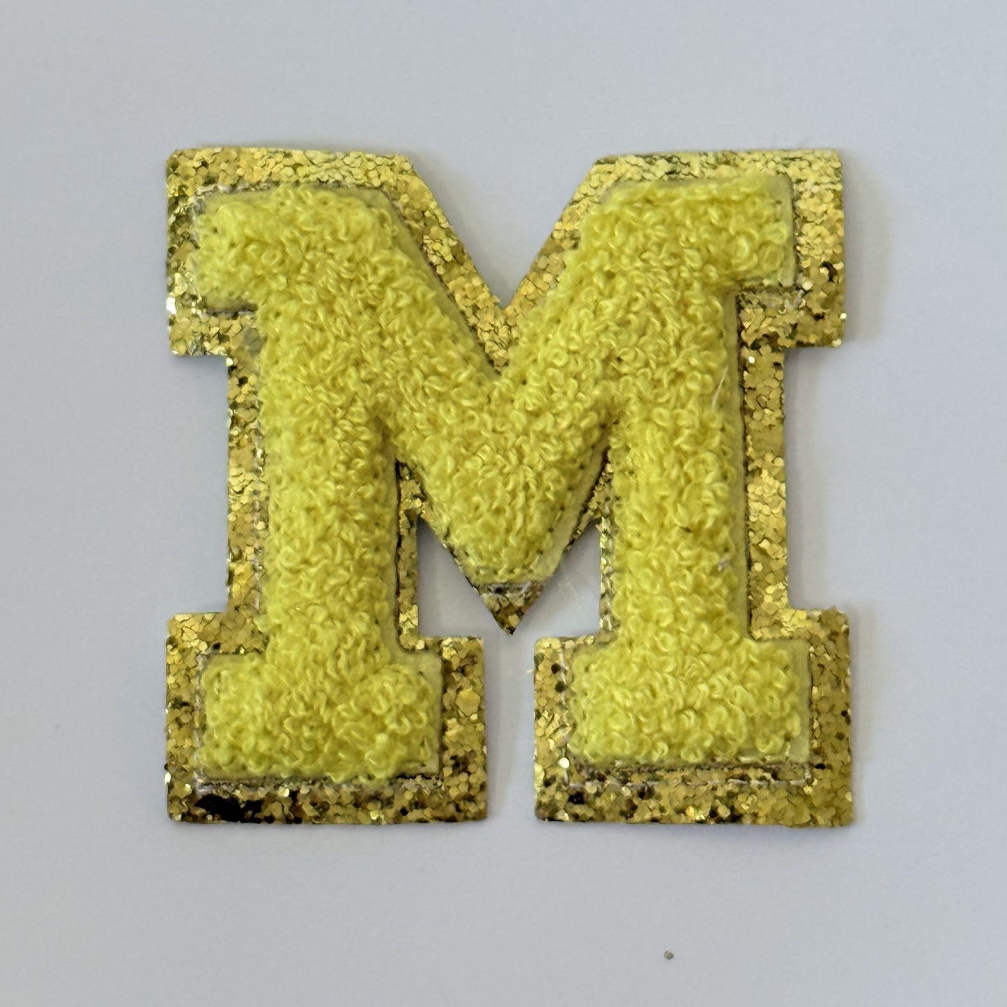 Iron On/Sew On 8cm Glitter Gold Edge Colorful Embroidered Letter "M''