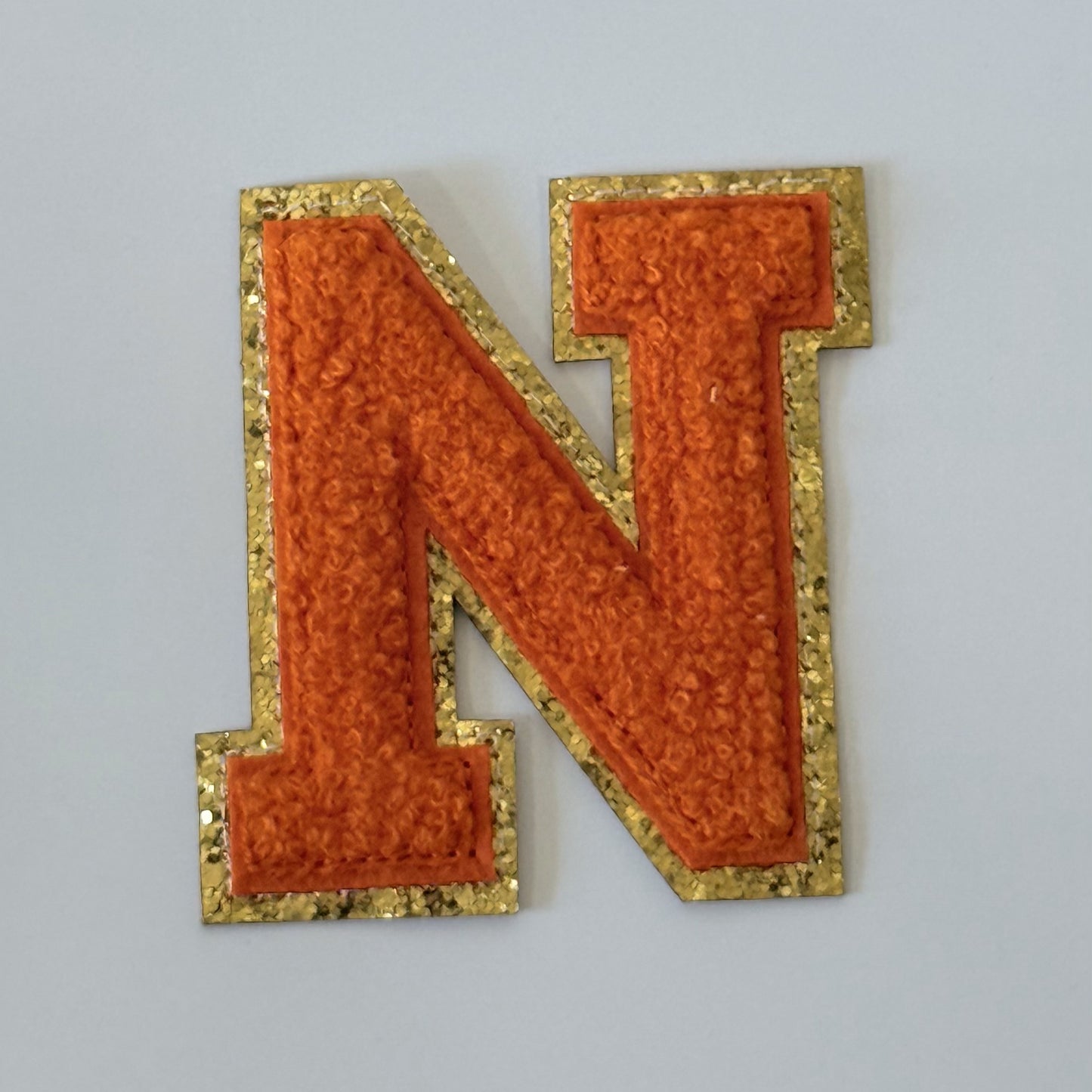 Iron On/Sew On 8cm Glitter Gold Edge Colorful Embroidered Letter "N''