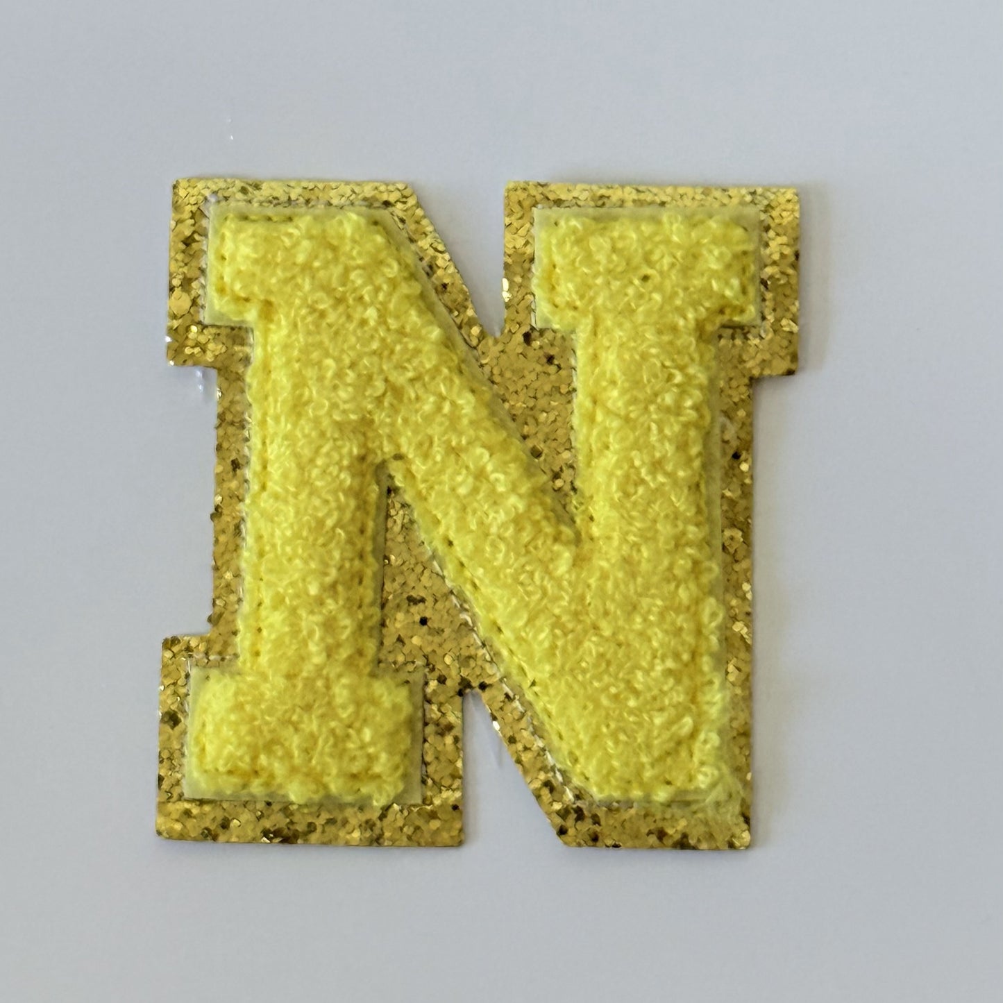 Iron On/Sew On 8cm Glitter Gold Edge Colorful Embroidered Letter "N''