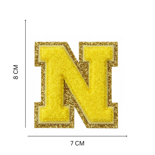 Iron On/Sew On 8cm Glitter Gold Edge Colorful Embroidered Letter "N''