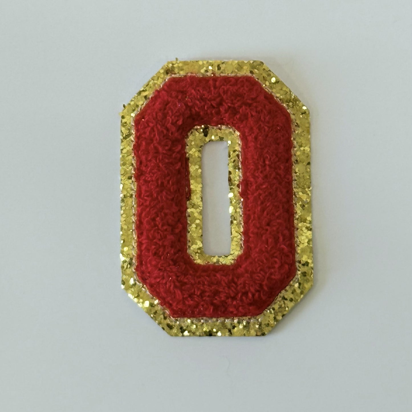 Iron On/Sew On 8cm Glitter Gold Edge Colorful Embroidered Letter "O''
