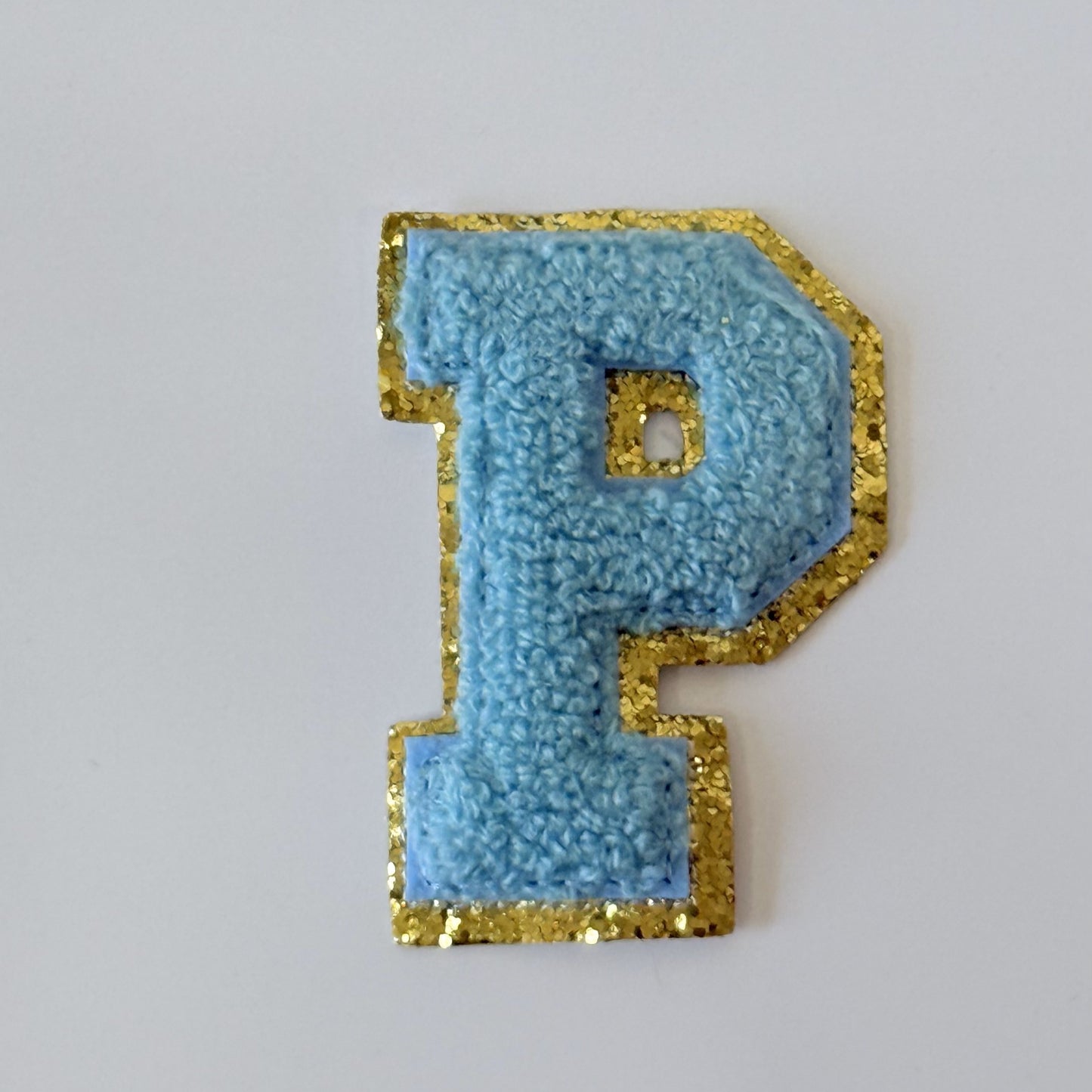 Iron On/Sew On 8cm Glitter Gold Edge Colorful Embroidered Letter "P''