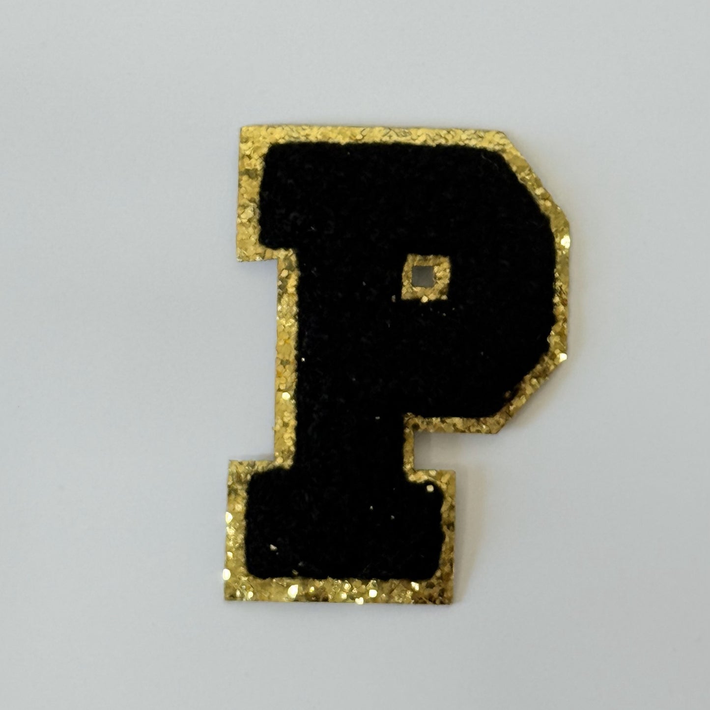 Iron On/Sew On 8cm Glitter Gold Edge Colorful Embroidered Letter "P''