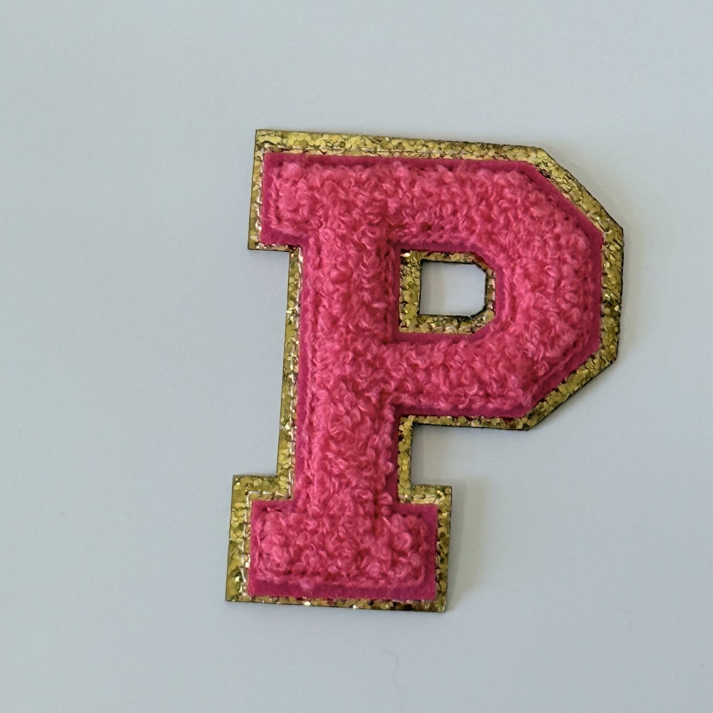 Iron On/Sew On 8cm Glitter Gold Edge Colorful Embroidered Letter "P''