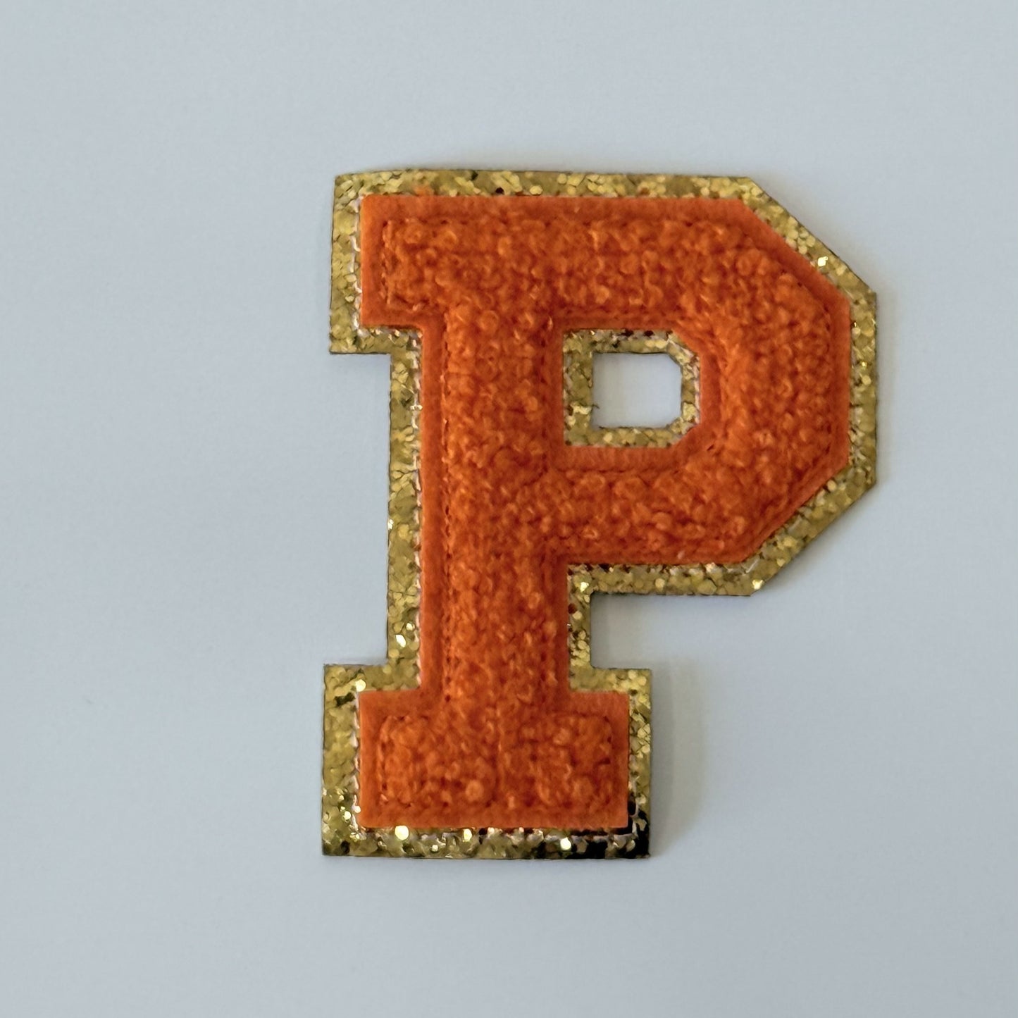 Iron On/Sew On 8cm Glitter Gold Edge Colorful Embroidered Letter "P''