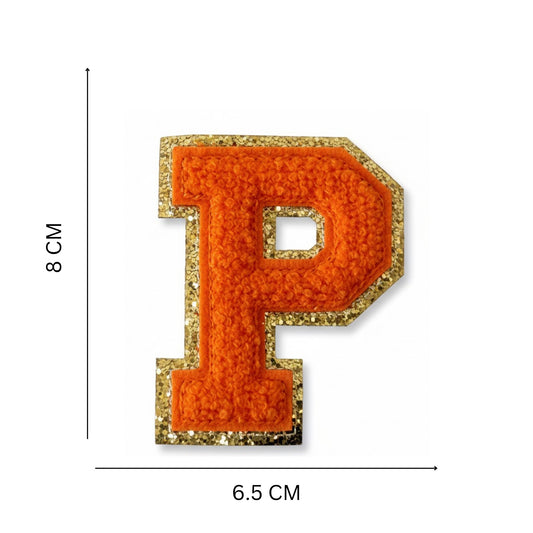 Iron On/Sew On 8cm Glitter Gold Edge Colorful Embroidered Letter "P''