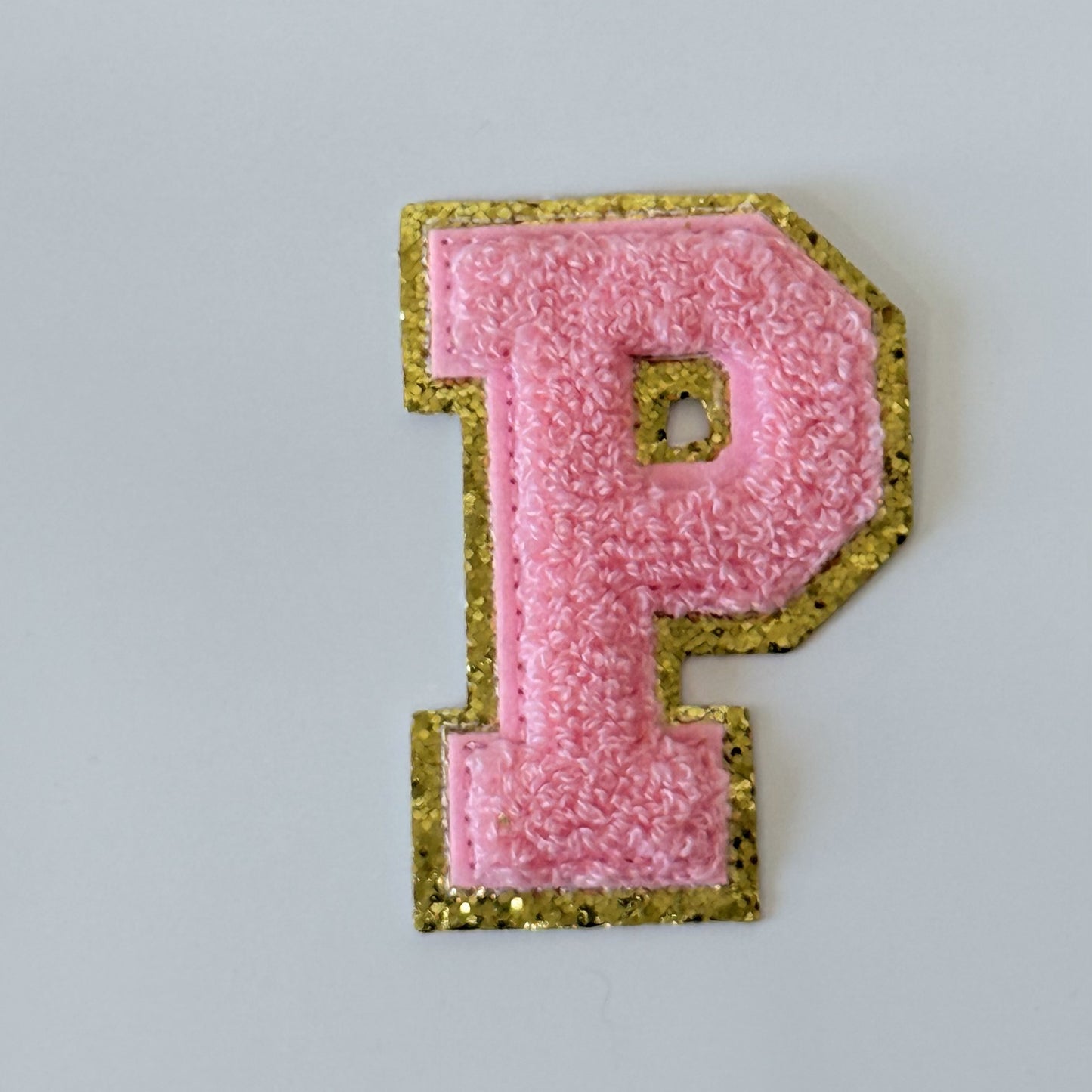 Iron On/Sew On 8cm Glitter Gold Edge Colorful Embroidered Letter "P''