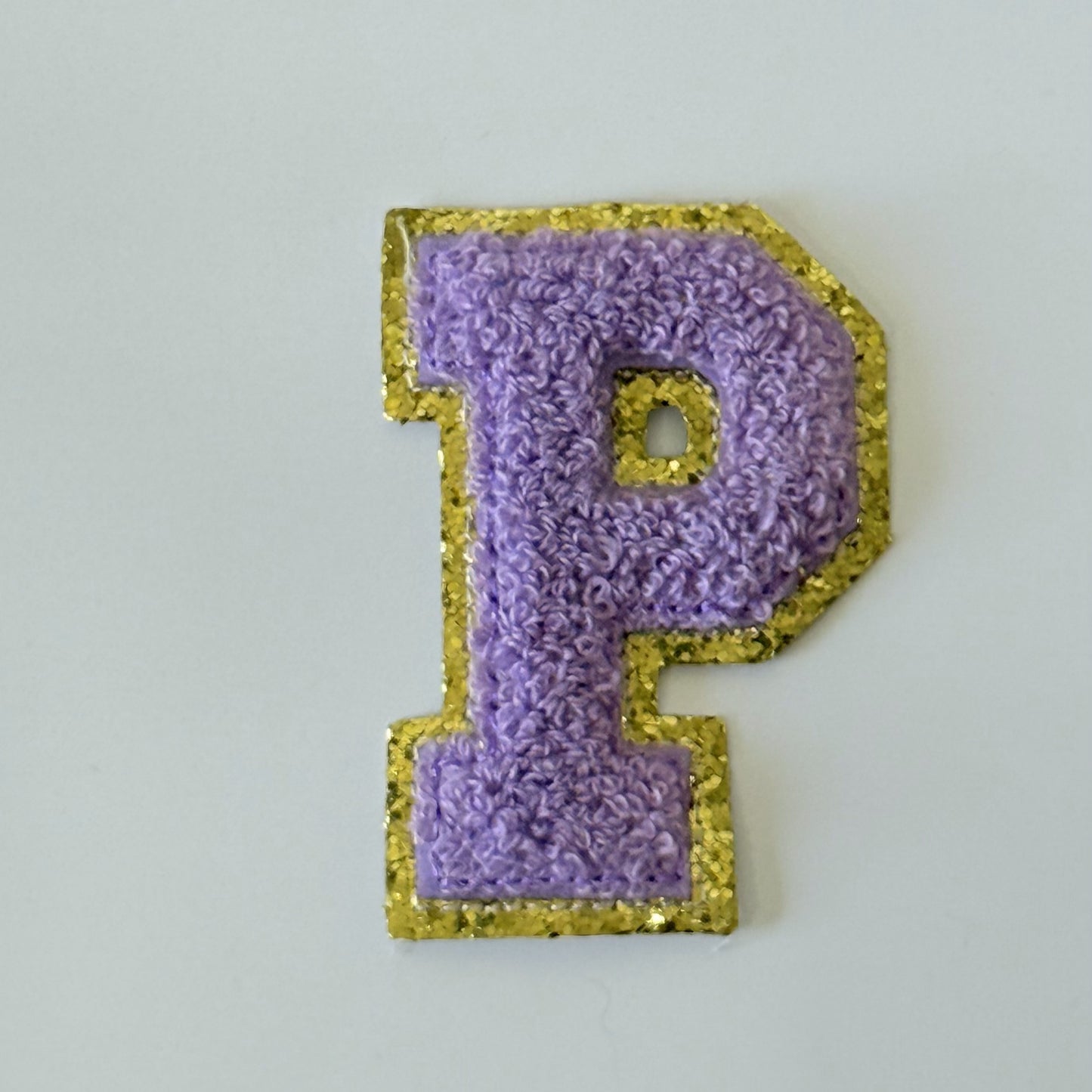 Iron On/Sew On 8cm Glitter Gold Edge Colorful Embroidered Letter "P''