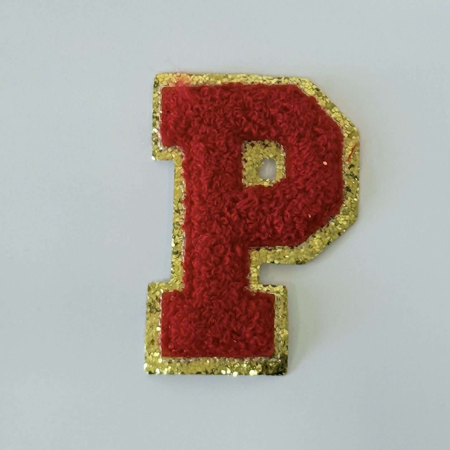 Iron On/Sew On 8cm Glitter Gold Edge Colorful Embroidered Letter "P''