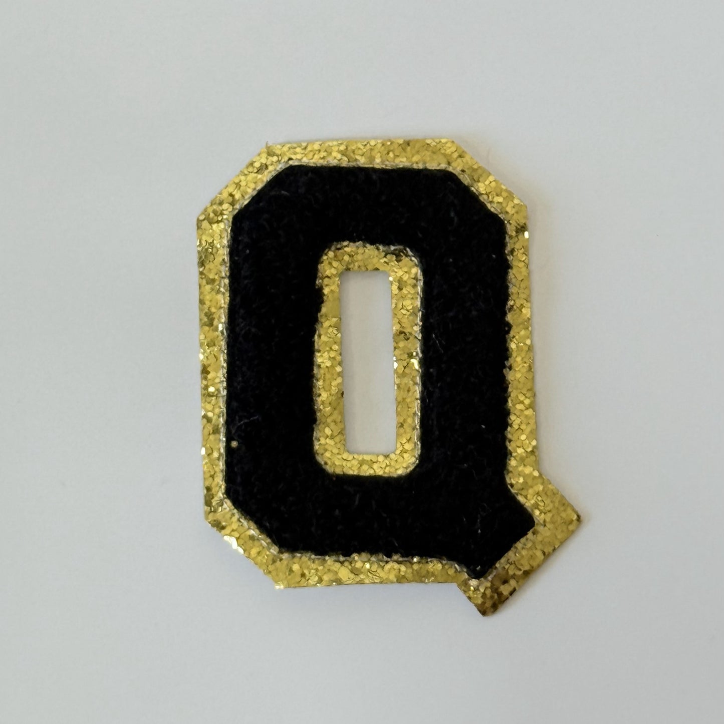 Iron On/Sew On 8cm Glitter Gold Edge Colorful Embroidered Letter "Q''