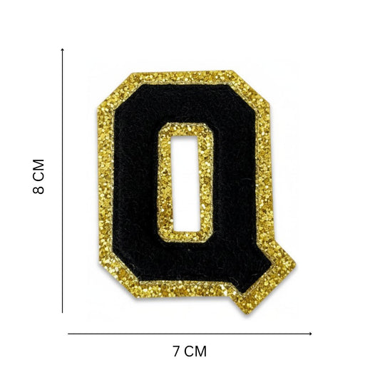 Iron On/Sew On 8cm Glitter Gold Edge Colorful Embroidered Letter "Q''