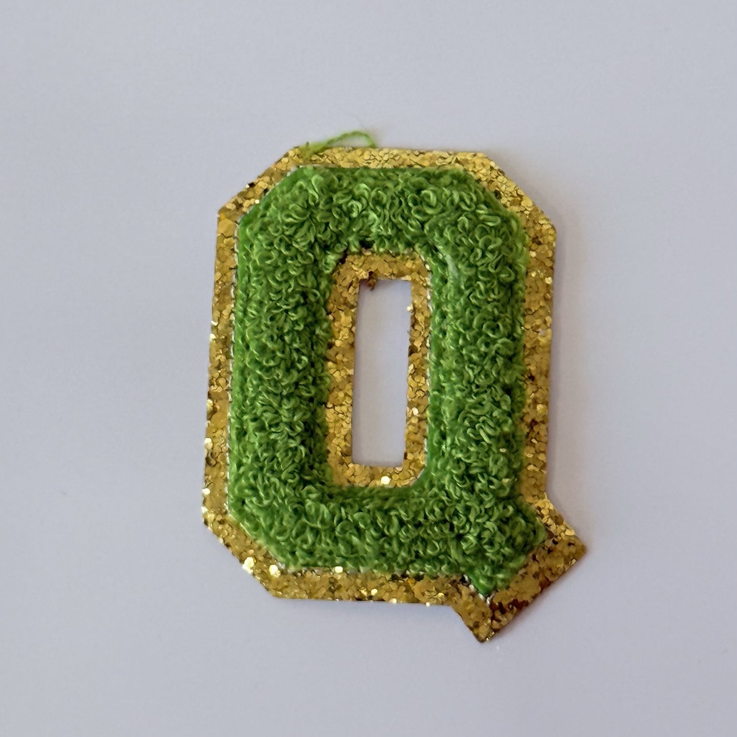 Iron On/Sew On 8cm Glitter Gold Edge Colorful Embroidered Letter "Q''