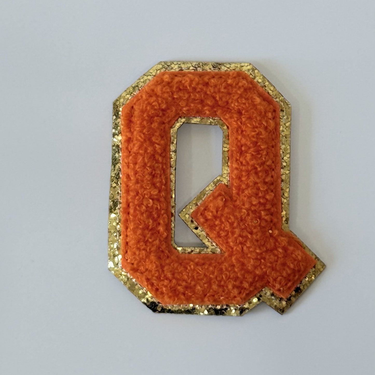Iron On/Sew On 8cm Glitter Gold Edge Colorful Embroidered Letter "Q''