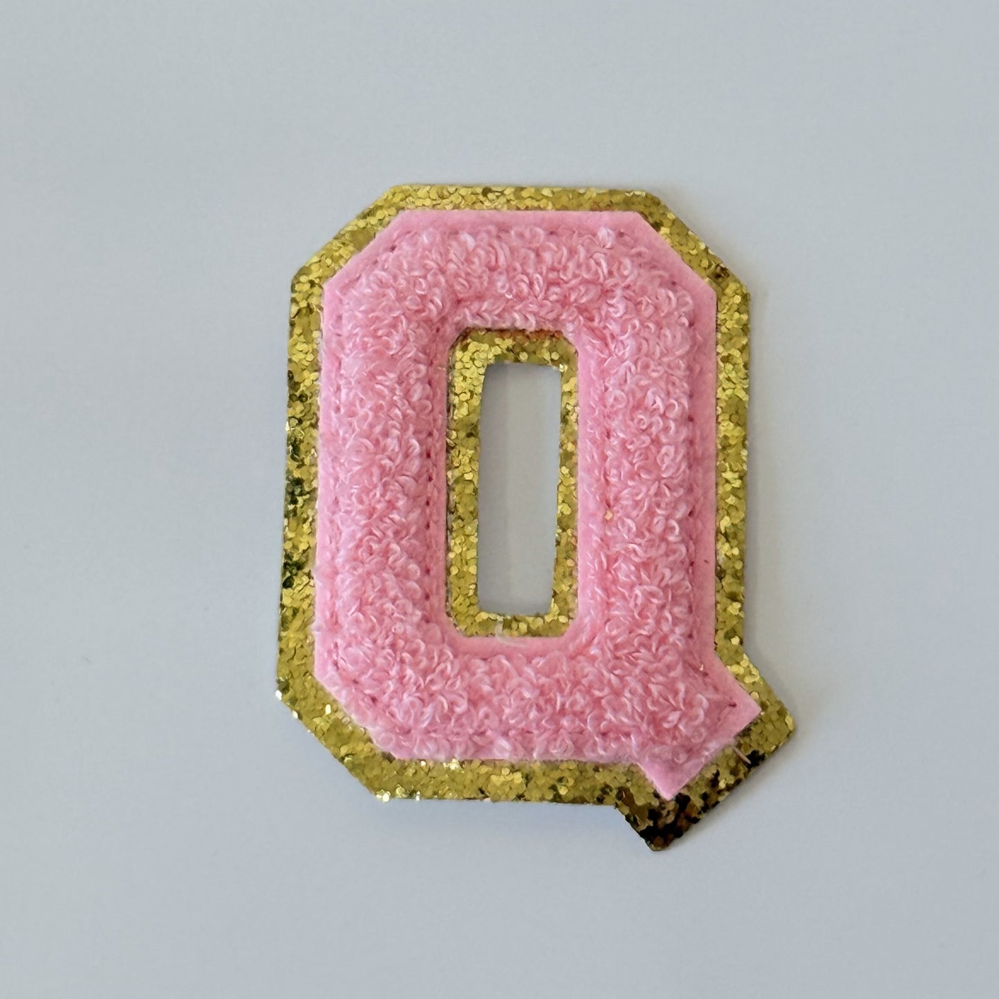 Iron On/Sew On 8cm Glitter Gold Edge Colorful Embroidered Letter "Q''