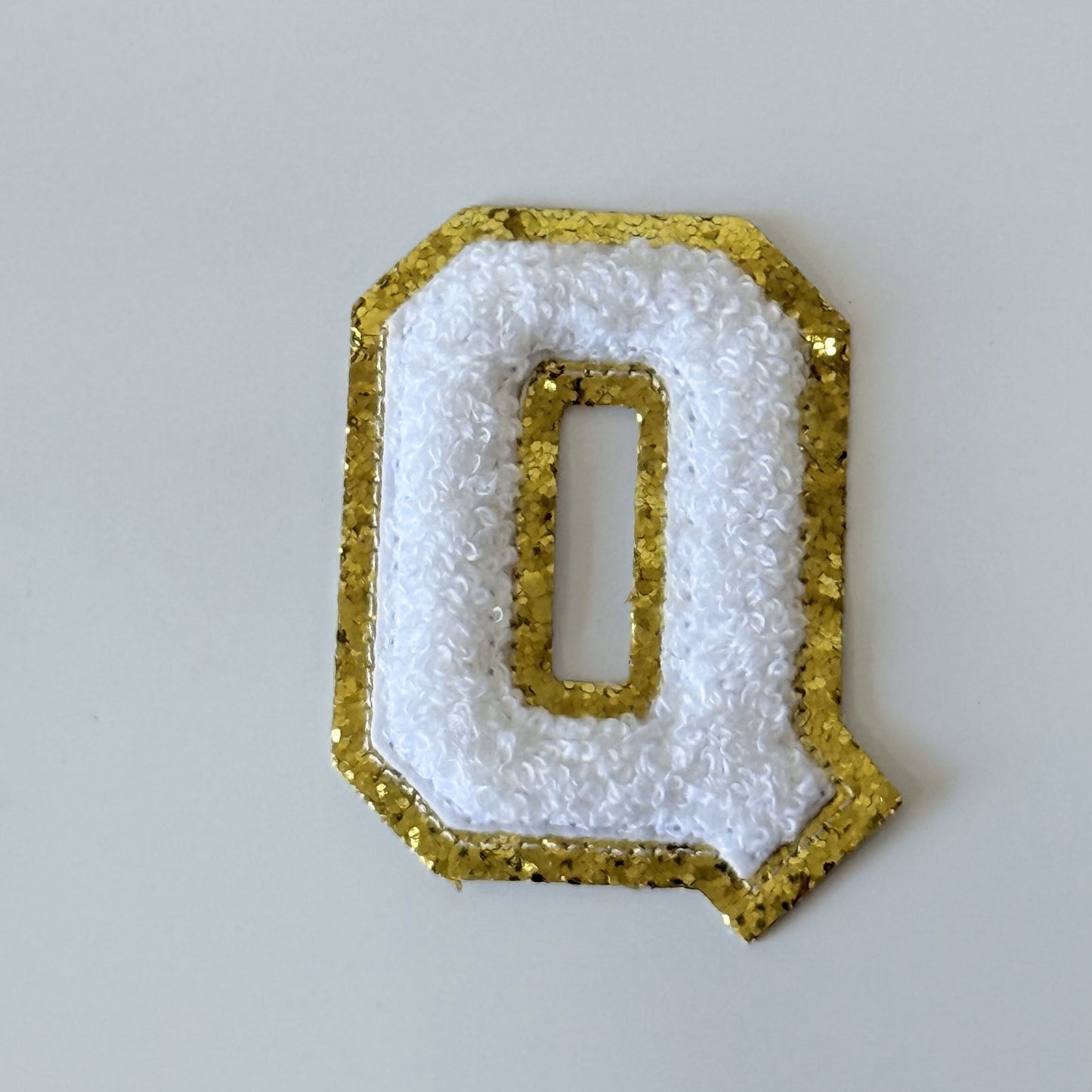 Iron On/Sew On 8cm Glitter Gold Edge Colorful Embroidered Letter "Q''