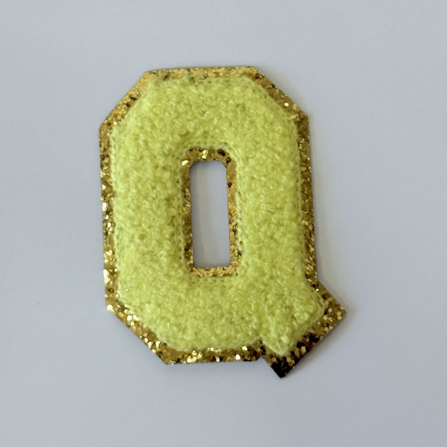 Iron On/Sew On 8cm Glitter Gold Edge Colorful Embroidered Letter "Q''
