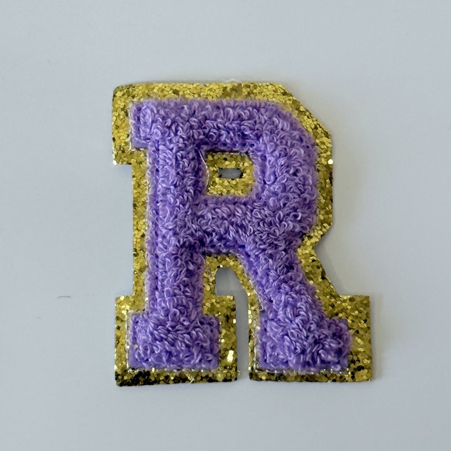 Iron On/Sew On 8cm Glitter Gold Edge Colorful Embroidered Letter "R''