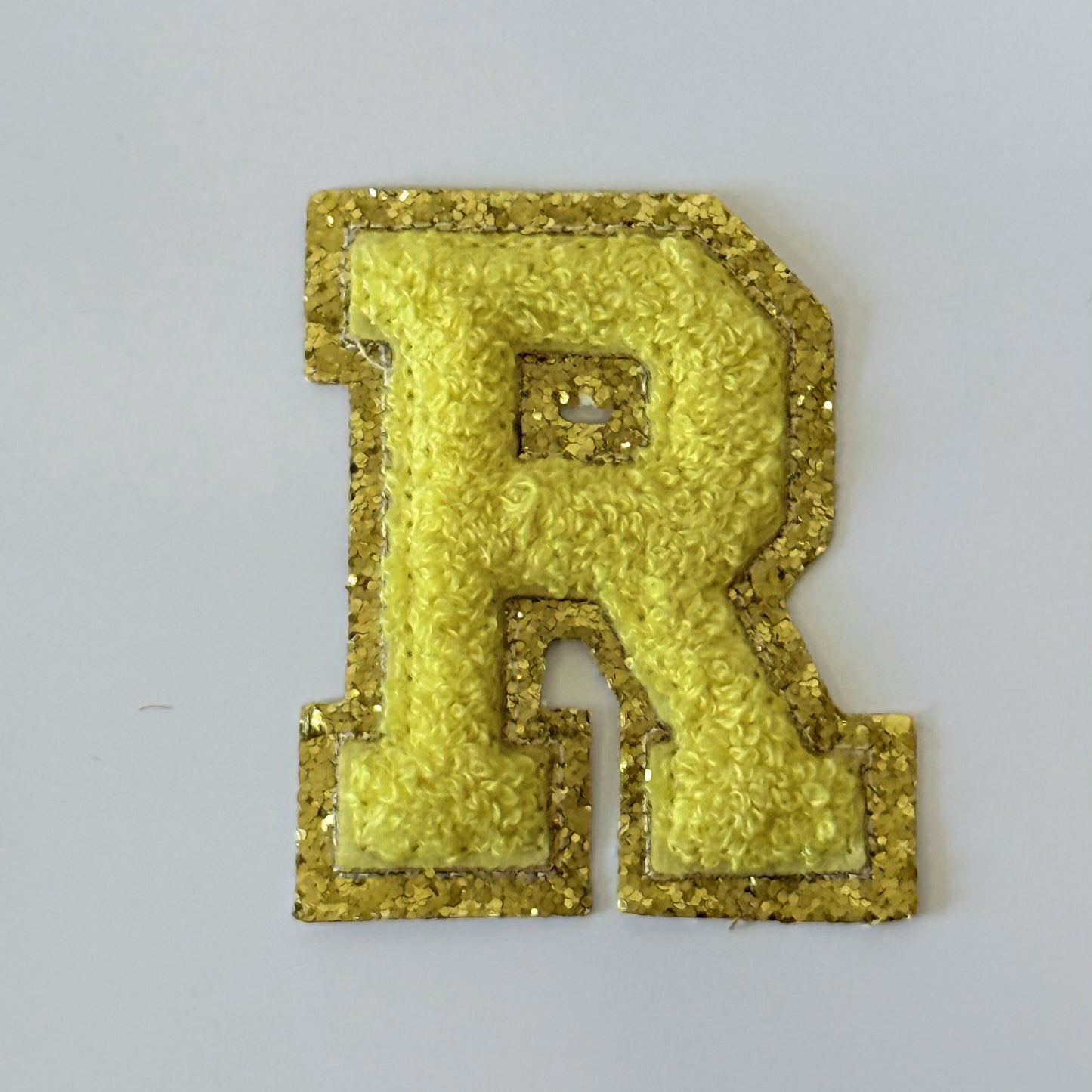 Iron On/Sew On 8cm Glitter Gold Edge Colorful Embroidered Letter "R''