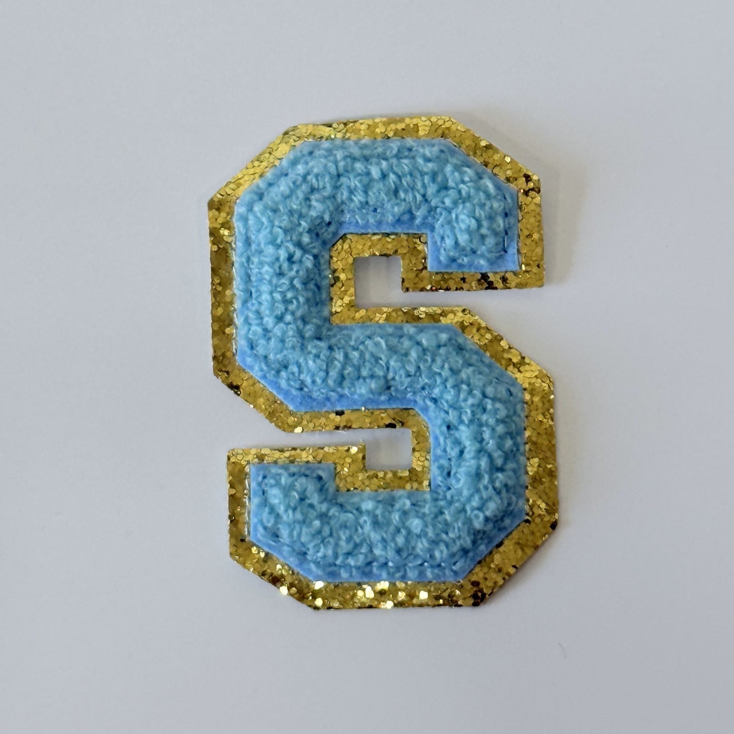 Iron On/Sew On 8cm Glitter Gold Edge Colorful Embroidered Letter "S''