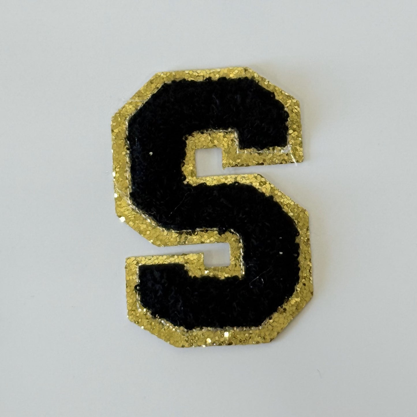 Iron On/Sew On 8cm Glitter Gold Edge Colorful Embroidered Letter "S''