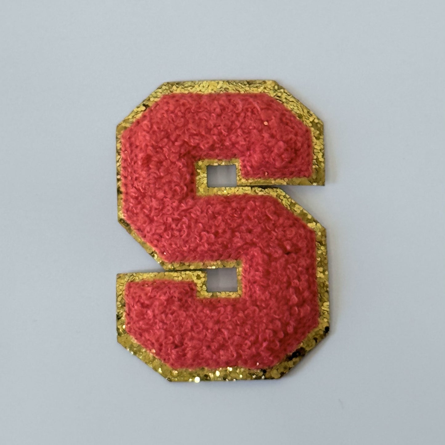 Iron On/Sew On 8cm Glitter Gold Edge Colorful Embroidered Letter "S''