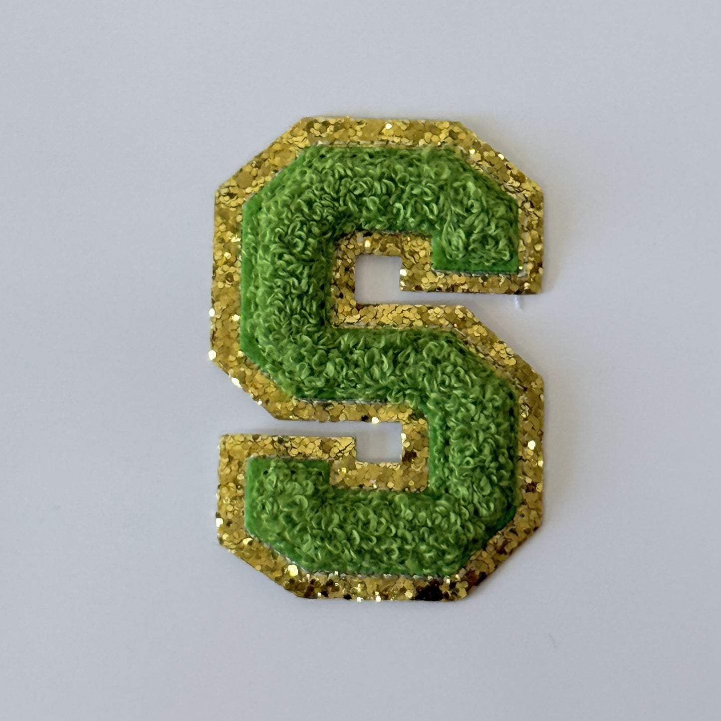 Iron On/Sew On 8cm Glitter Gold Edge Colorful Embroidered Letter "S''