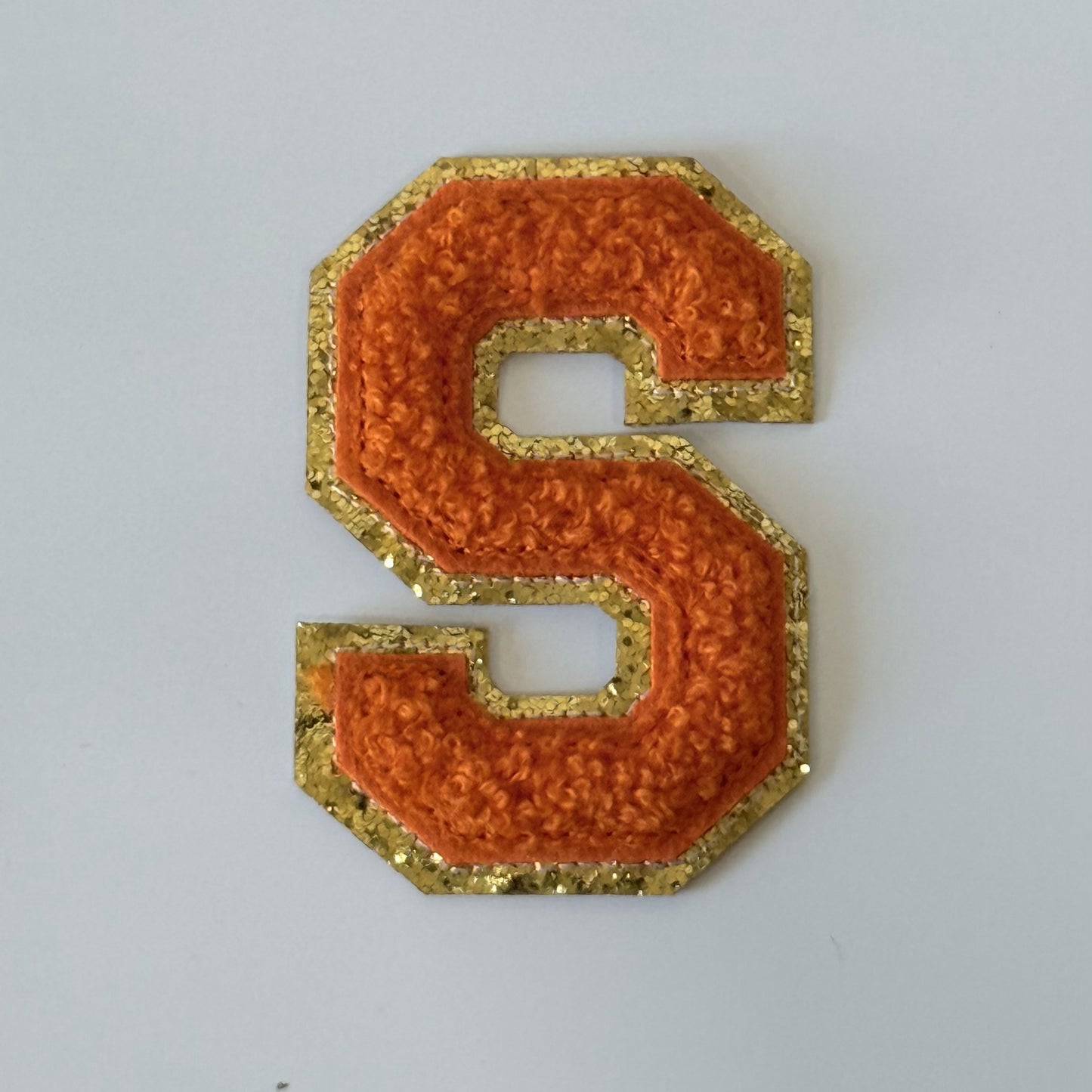 Iron On/Sew On 8cm Glitter Gold Edge Colorful Embroidered Letter "S''
