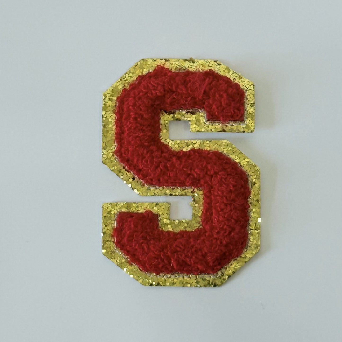 Iron On/Sew On 8cm Glitter Gold Edge Colorful Embroidered Letter "S''