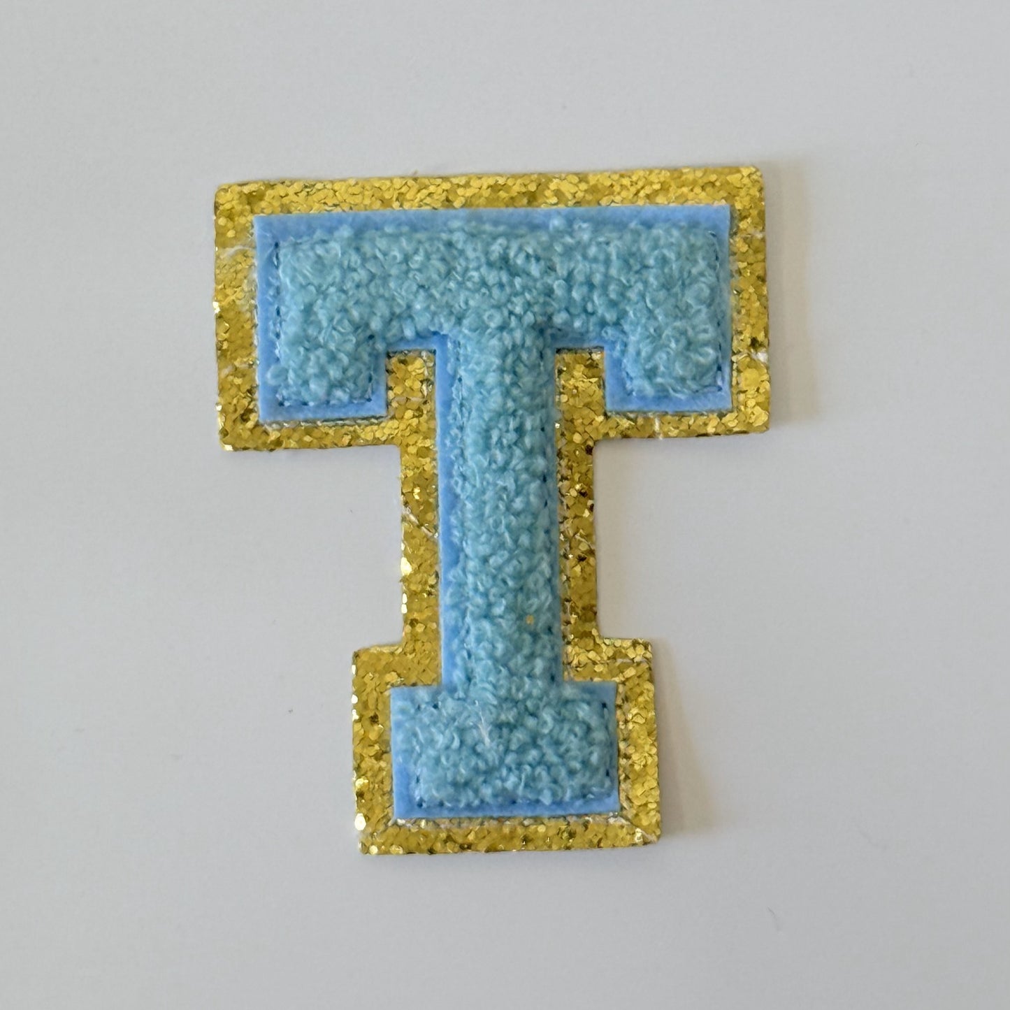 Iron On/Sew On 8cm Glitter Gold Edge Colorful Embroidered Letter "T''