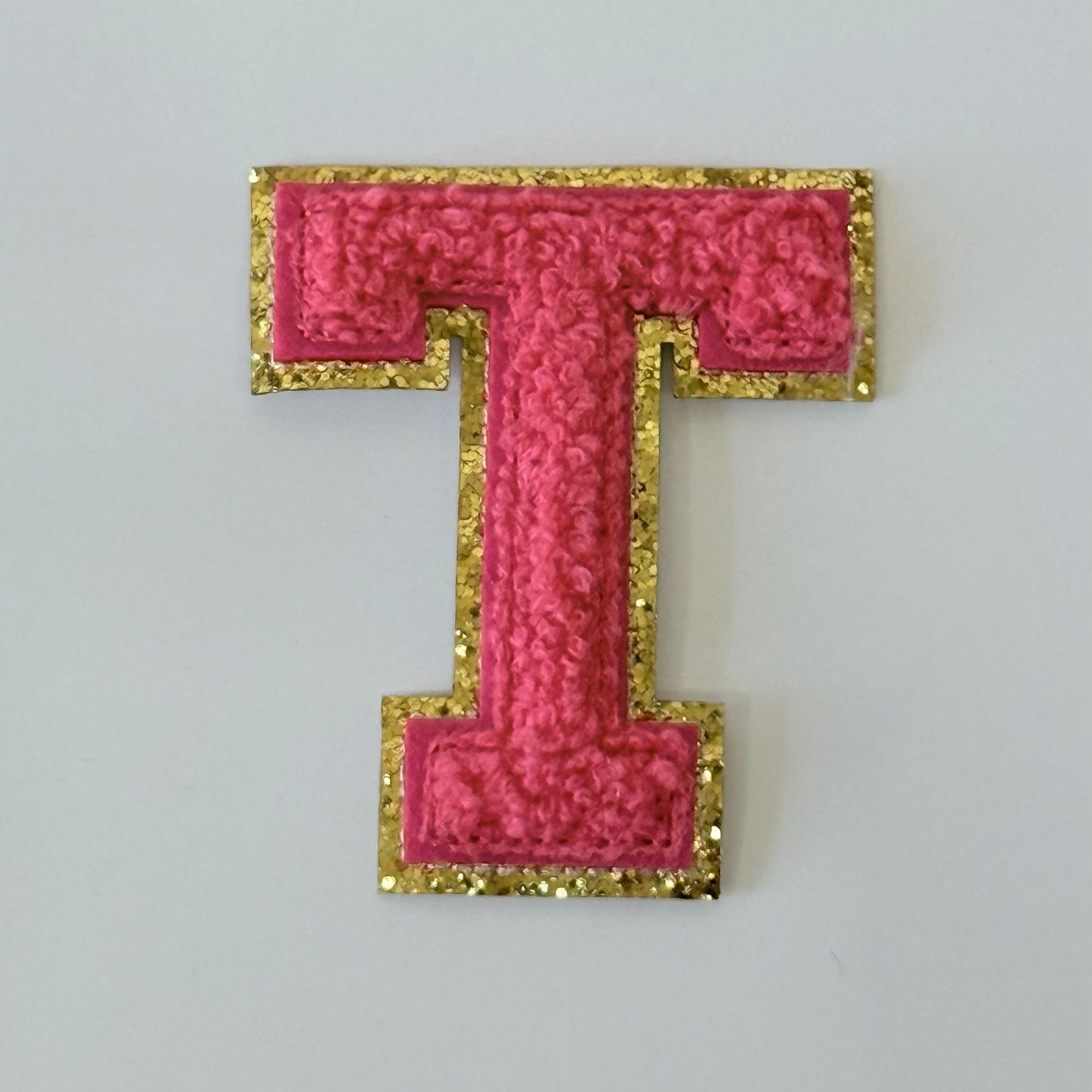 Iron On/Sew On 8cm Glitter Gold Edge Colorful Embroidered Letter "T''